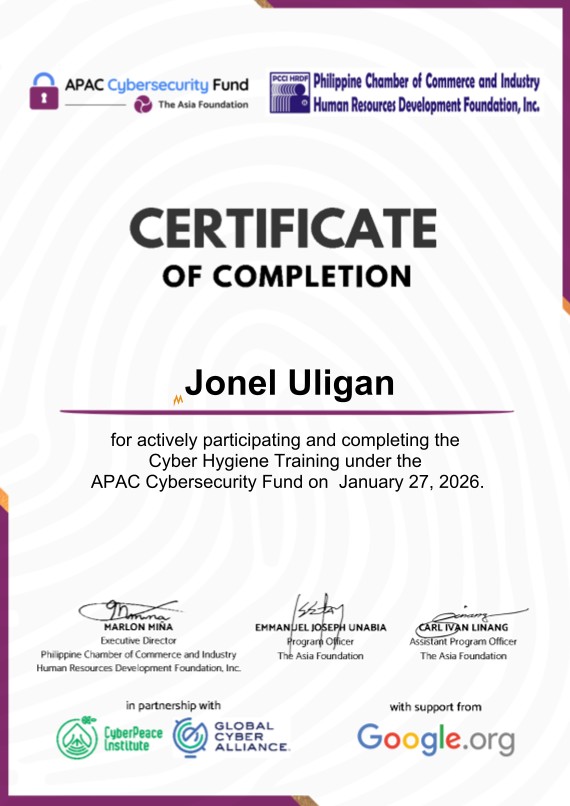 Cyber hygiene certificate