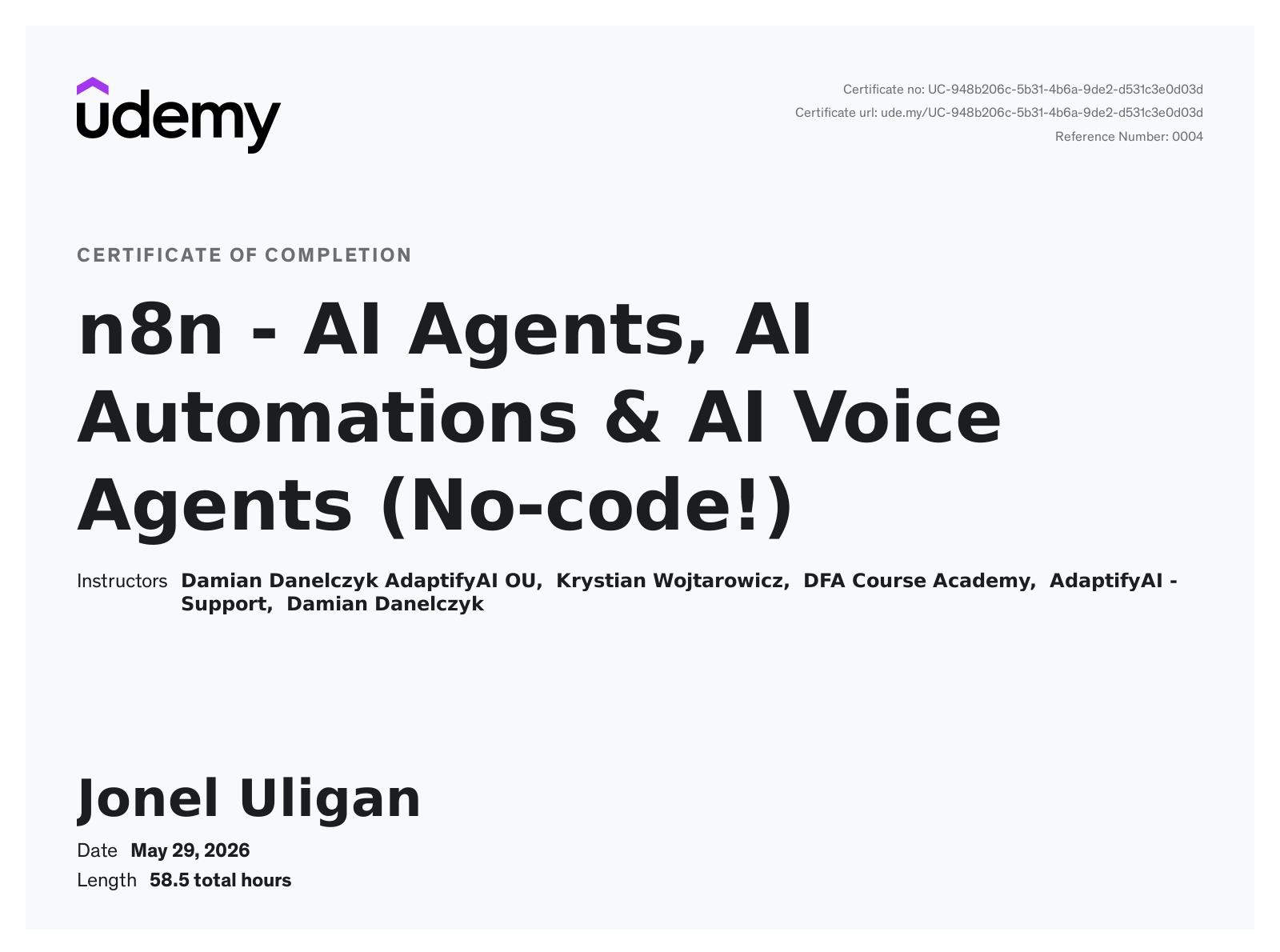 n8n automation certificate
