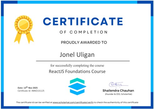 ReactJS certificate