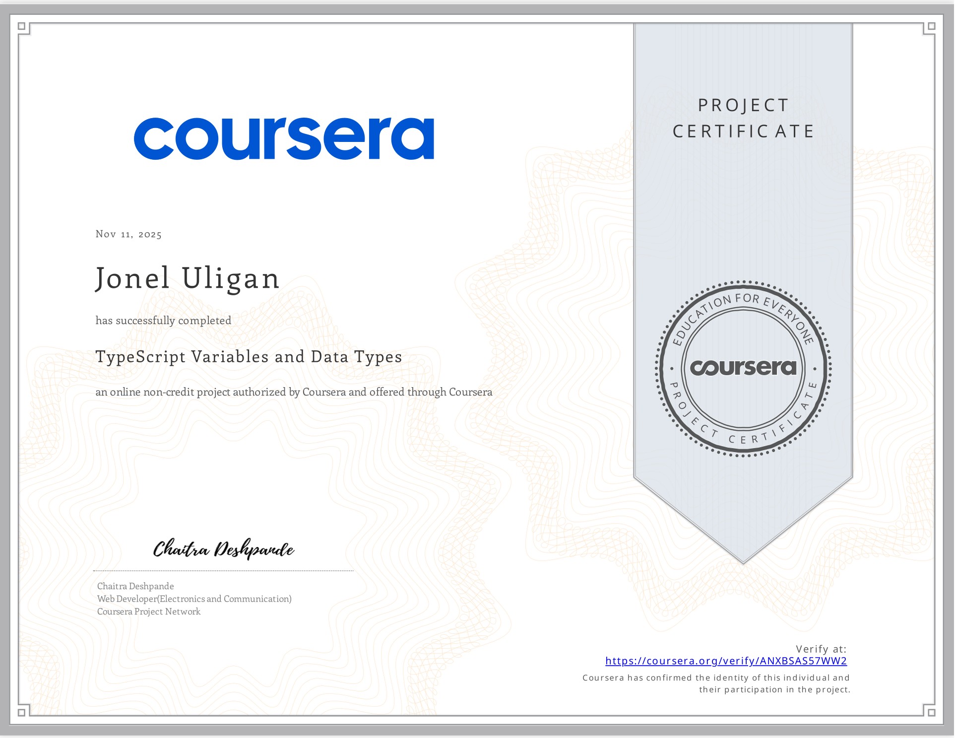 TypeScript certificate