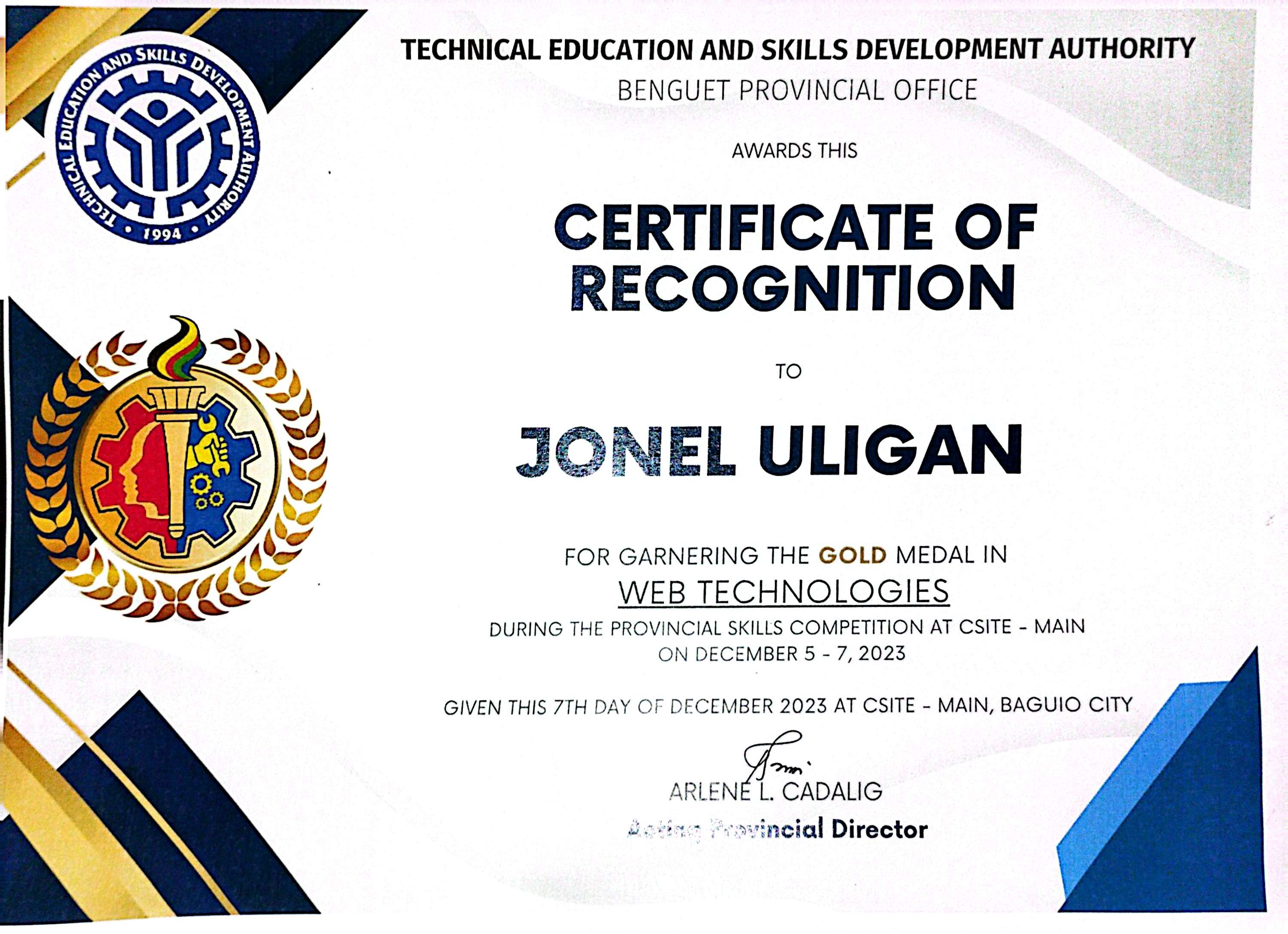 Web Technologies certificate